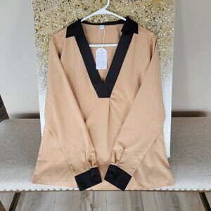 Women's V-Neck Long Sleeve Blouse - XL